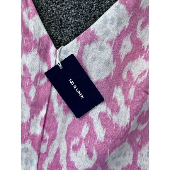Gap Pink & White Ikat Pattern Sleeveless Linen Dress‎ - Picture 2 of 8